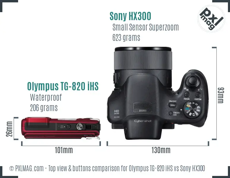 Olympus TG-820 iHS vs Sony HX300 top view buttons comparison