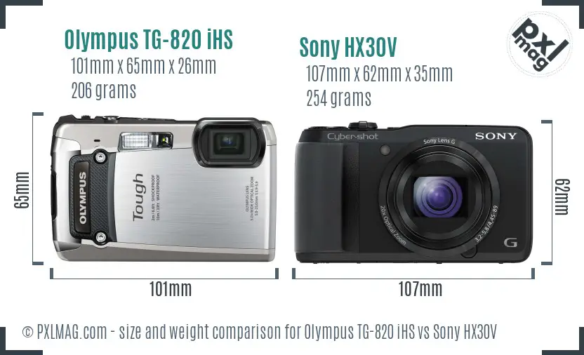 Olympus TG-820 iHS vs Sony HX30V size comparison