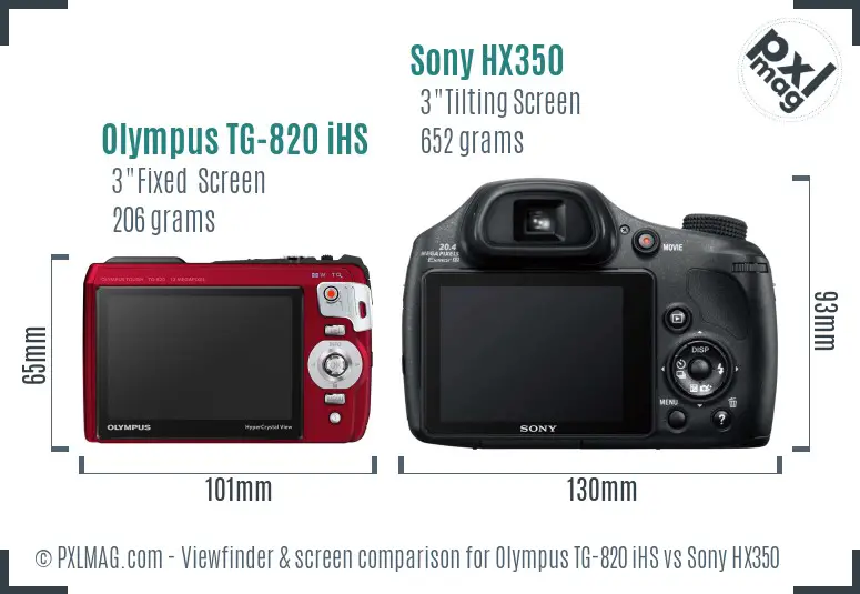 Olympus TG-820 iHS vs Sony HX350 Screen and Viewfinder comparison