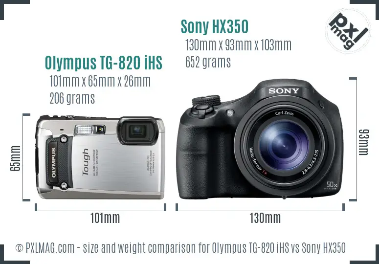 Olympus TG-820 iHS vs Sony HX350 size comparison