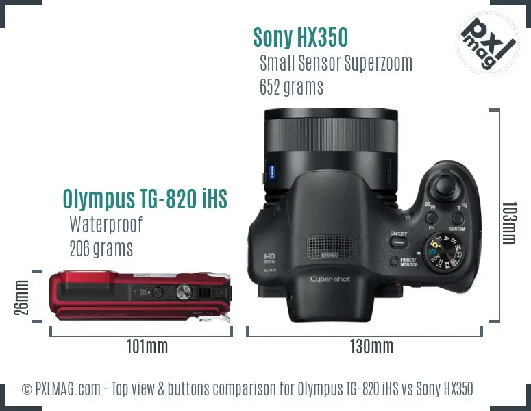 Olympus TG-820 iHS vs Sony HX350 top view buttons comparison
