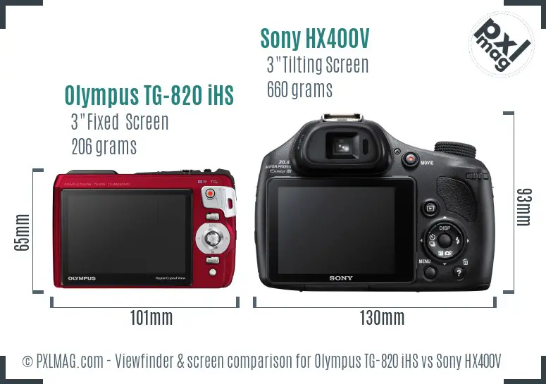 Olympus TG-820 iHS vs Sony HX400V Screen and Viewfinder comparison