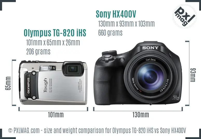 Olympus TG-820 iHS vs Sony HX400V size comparison