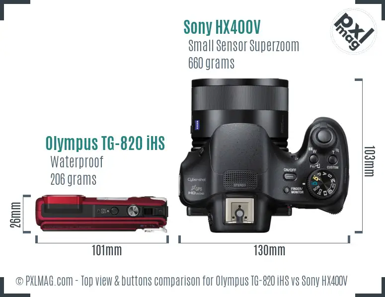 Olympus TG-820 iHS vs Sony HX400V top view buttons comparison