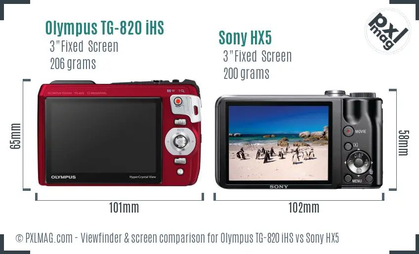Olympus TG-820 iHS vs Sony HX5 Screen and Viewfinder comparison