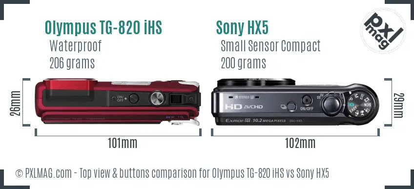 Olympus TG-820 iHS vs Sony HX5 top view buttons comparison