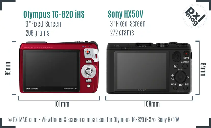 Olympus TG-820 iHS vs Sony HX50V Screen and Viewfinder comparison