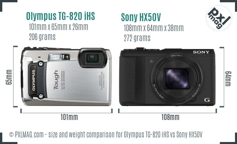 Olympus TG-820 iHS vs Sony HX50V size comparison