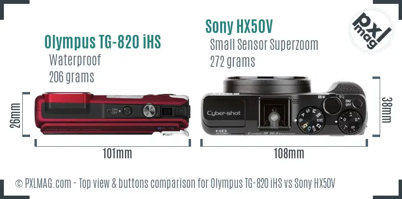 Olympus TG-820 iHS vs Sony HX50V top view buttons comparison