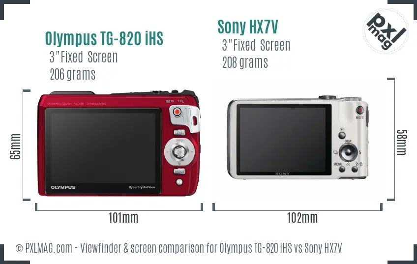 Olympus TG-820 iHS vs Sony HX7V Screen and Viewfinder comparison