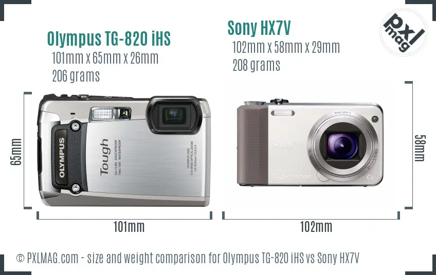 Olympus TG-820 iHS vs Sony HX7V size comparison