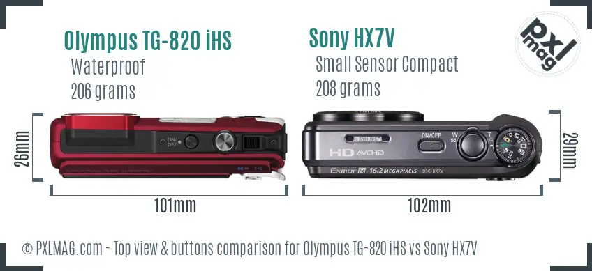 Olympus TG-820 iHS vs Sony HX7V top view buttons comparison