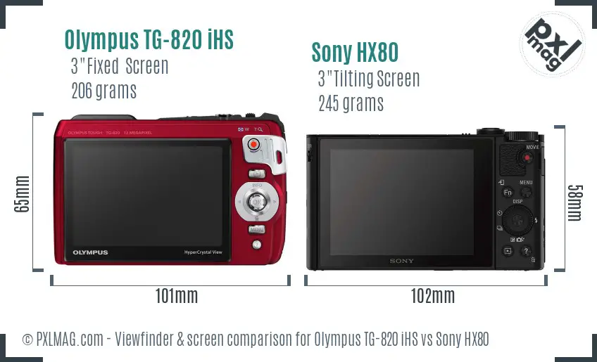 Olympus TG-820 iHS vs Sony HX80 Screen and Viewfinder comparison