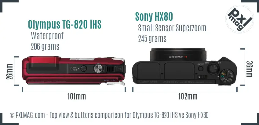 Olympus TG-820 iHS vs Sony HX80 top view buttons comparison