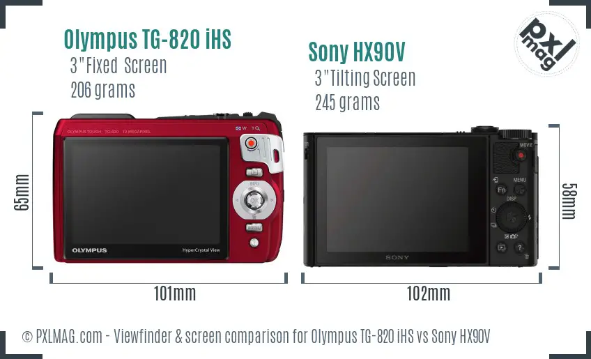Olympus TG-820 iHS vs Sony HX90V Screen and Viewfinder comparison