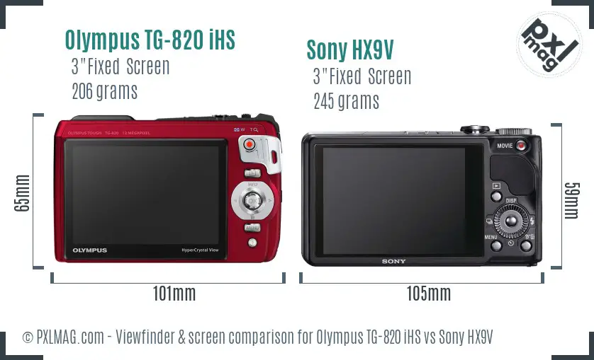 Olympus TG-820 iHS vs Sony HX9V Screen and Viewfinder comparison
