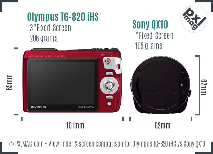 Olympus TG-820 iHS vs Sony QX10 Screen and Viewfinder comparison