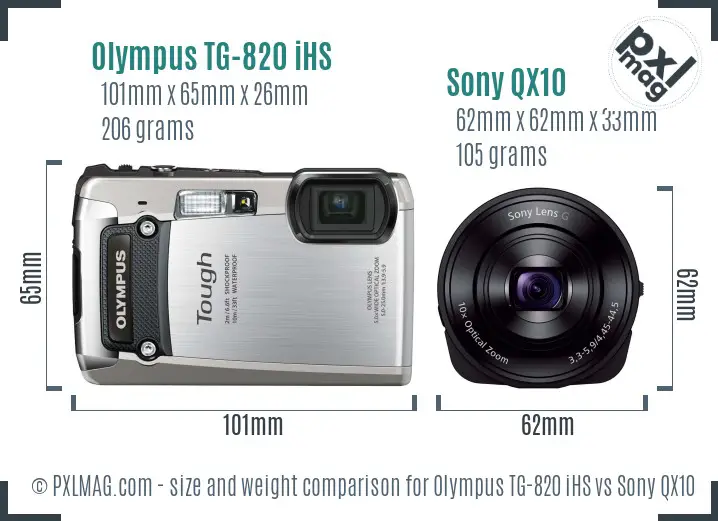 Olympus TG-820 iHS vs Sony QX10 size comparison