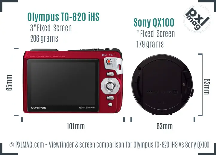 Olympus TG-820 iHS vs Sony QX100 Screen and Viewfinder comparison