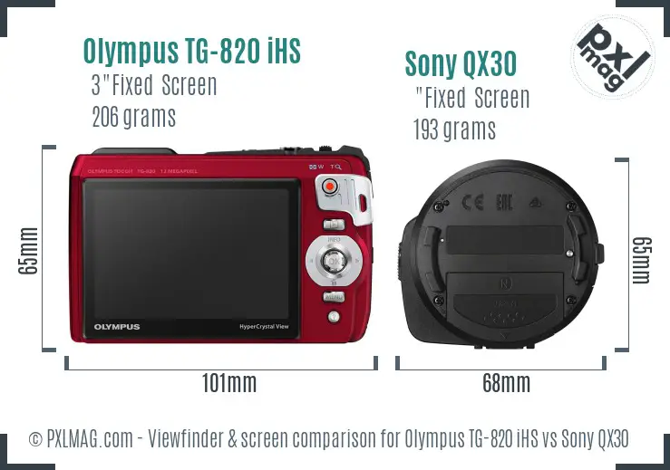 Olympus TG-820 iHS vs Sony QX30 Screen and Viewfinder comparison