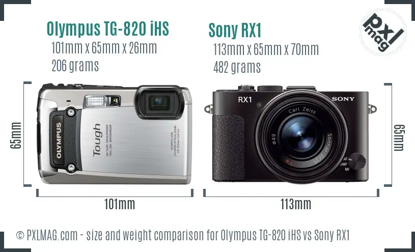 Olympus TG-820 iHS vs Sony RX1 size comparison