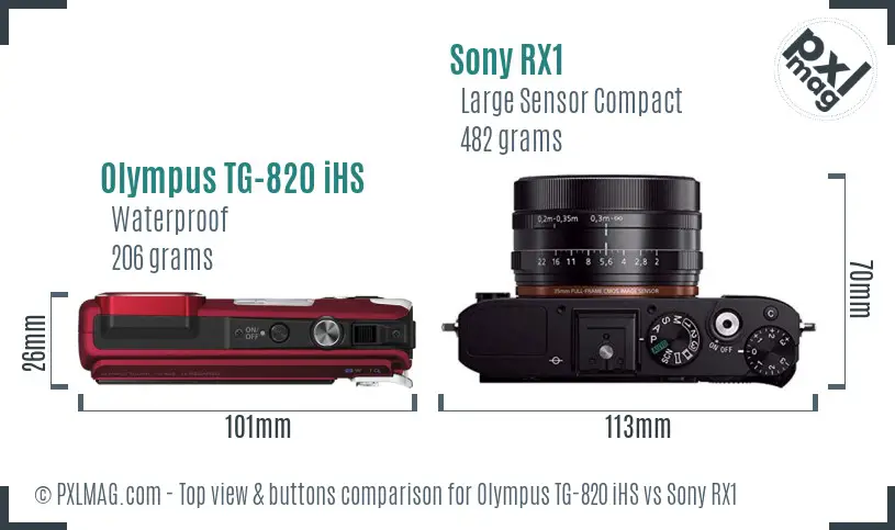 Olympus TG-820 iHS vs Sony RX1 top view buttons comparison