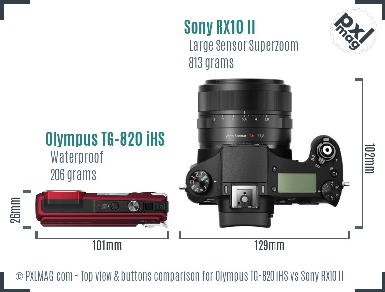Olympus TG-820 iHS vs Sony RX10 II top view buttons comparison
