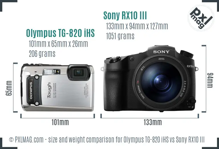 Olympus TG-820 iHS vs Sony RX10 III size comparison