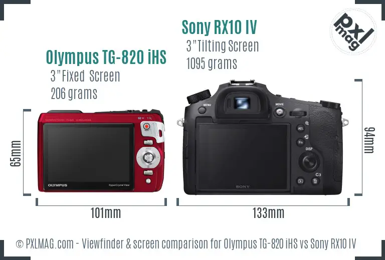 Olympus TG-820 iHS vs Sony RX10 IV Screen and Viewfinder comparison