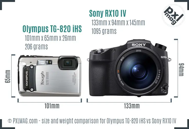 Olympus TG-820 iHS vs Sony RX10 IV size comparison