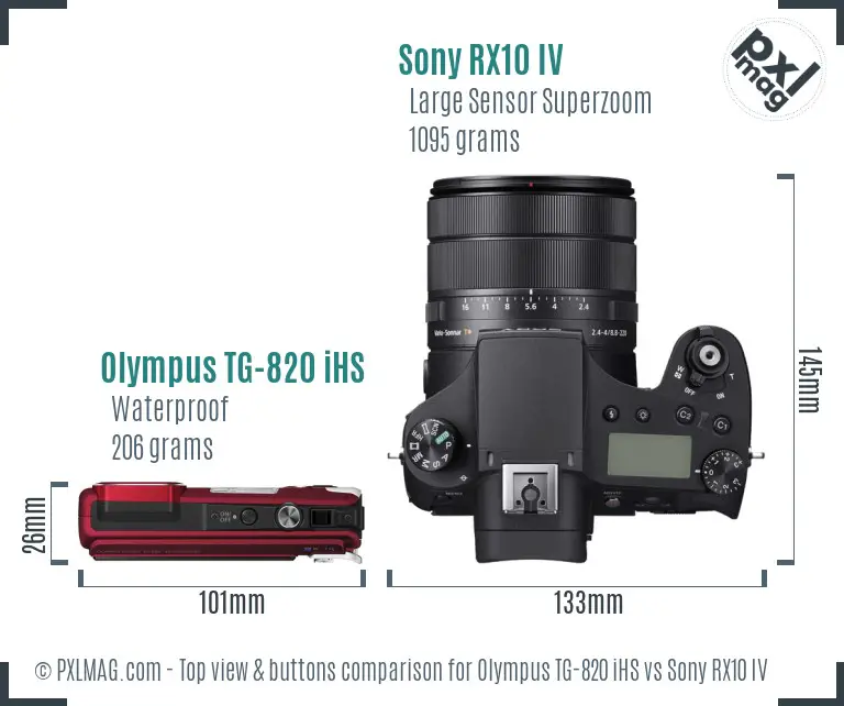 Olympus TG-820 iHS vs Sony RX10 IV top view buttons comparison