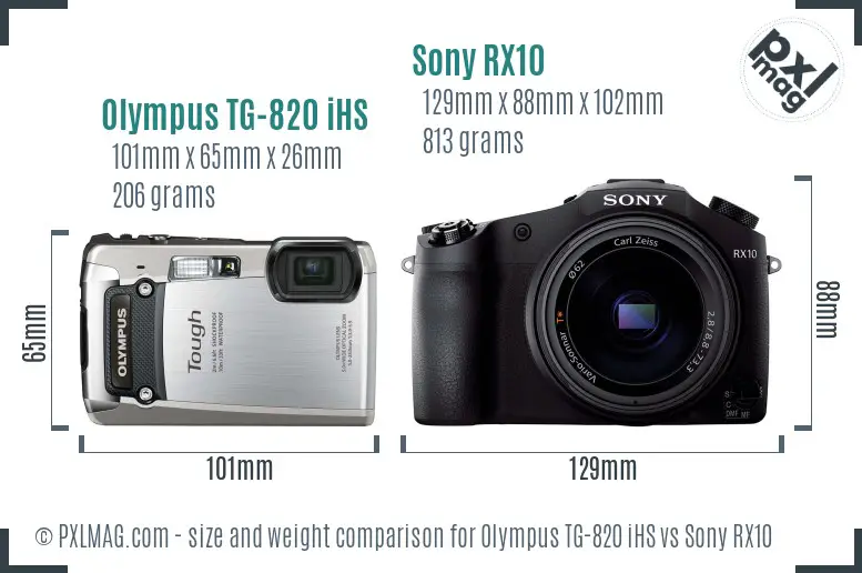 Olympus TG-820 iHS vs Sony RX10 size comparison