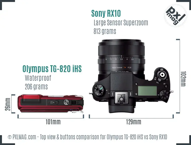 Olympus TG-820 iHS vs Sony RX10 top view buttons comparison
