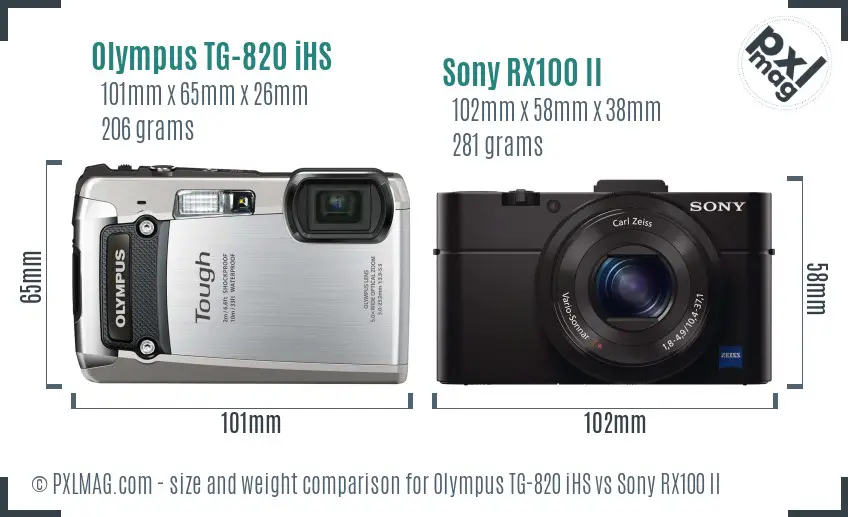Olympus TG-820 iHS vs Sony RX100 II size comparison