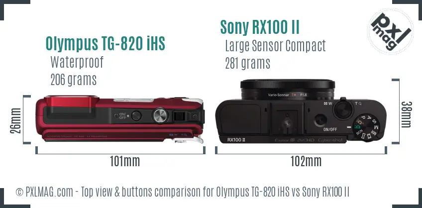 Olympus TG-820 iHS vs Sony RX100 II top view buttons comparison