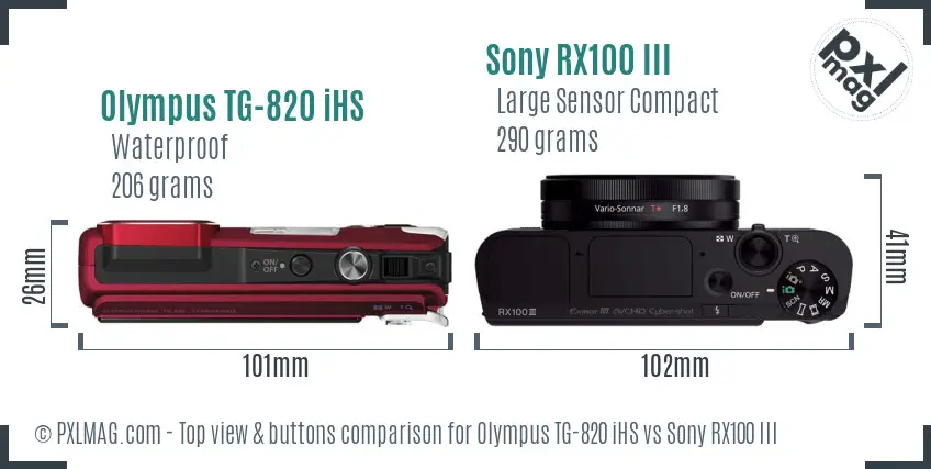 Olympus TG-820 iHS vs Sony RX100 III top view buttons comparison