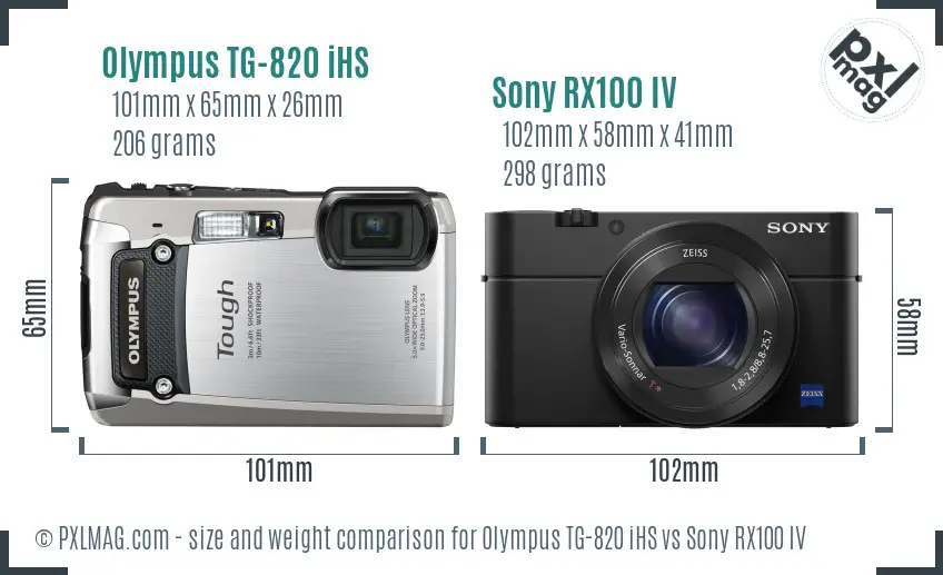 Olympus TG-820 iHS vs Sony RX100 IV size comparison