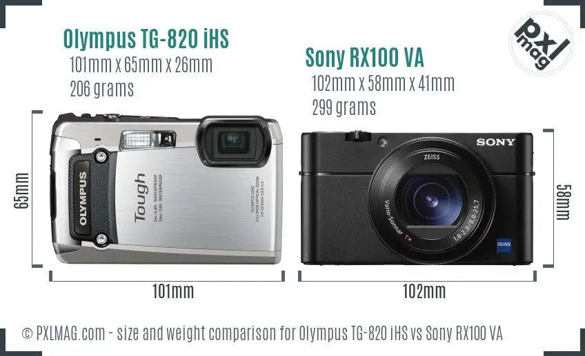 Olympus TG-820 iHS vs Sony RX100 VA size comparison