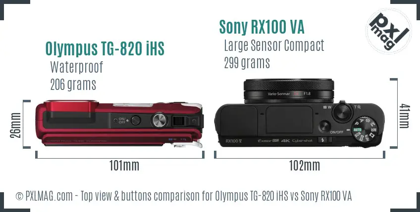 Olympus TG-820 iHS vs Sony RX100 VA top view buttons comparison