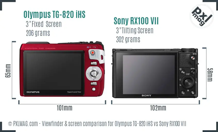 Olympus TG-820 iHS vs Sony RX100 VII Screen and Viewfinder comparison