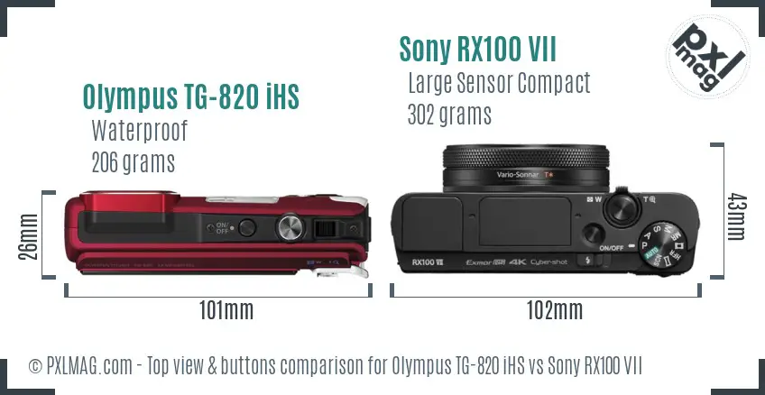 Olympus TG-820 iHS vs Sony RX100 VII top view buttons comparison