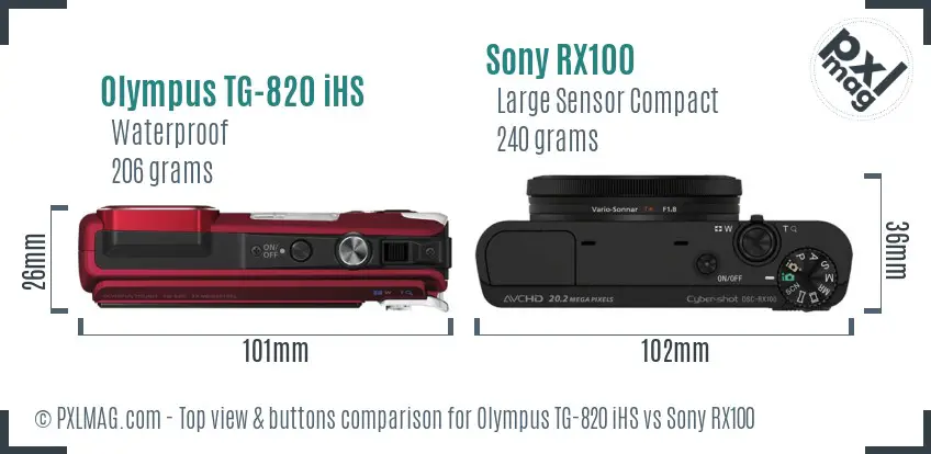 Olympus TG-820 iHS vs Sony RX100 top view buttons comparison