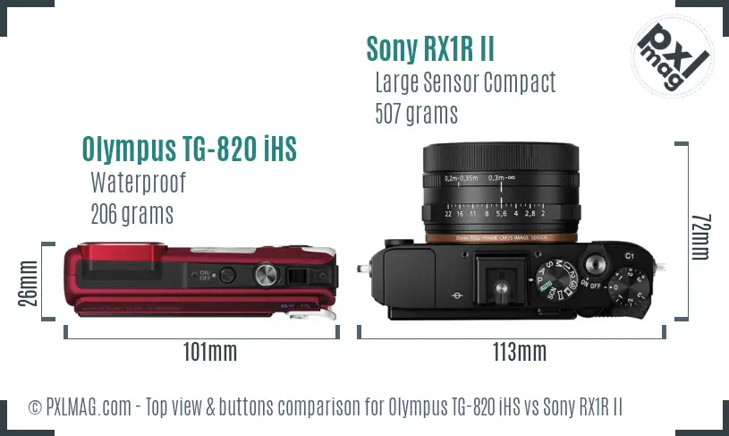 Olympus TG-820 iHS vs Sony RX1R II top view buttons comparison