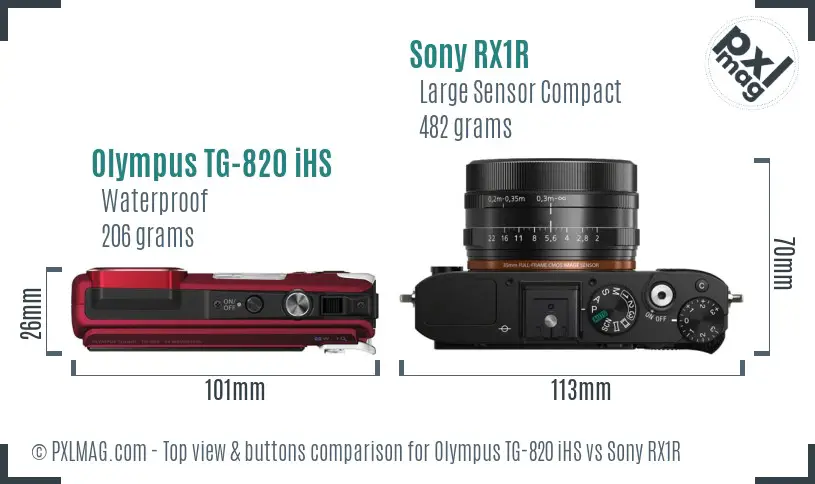 Olympus TG-820 iHS vs Sony RX1R top view buttons comparison