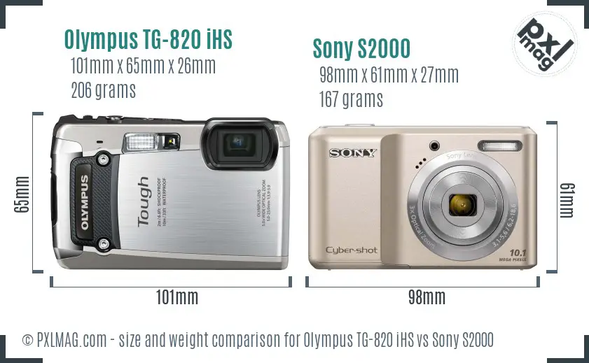 Olympus TG-820 iHS vs Sony S2000 size comparison