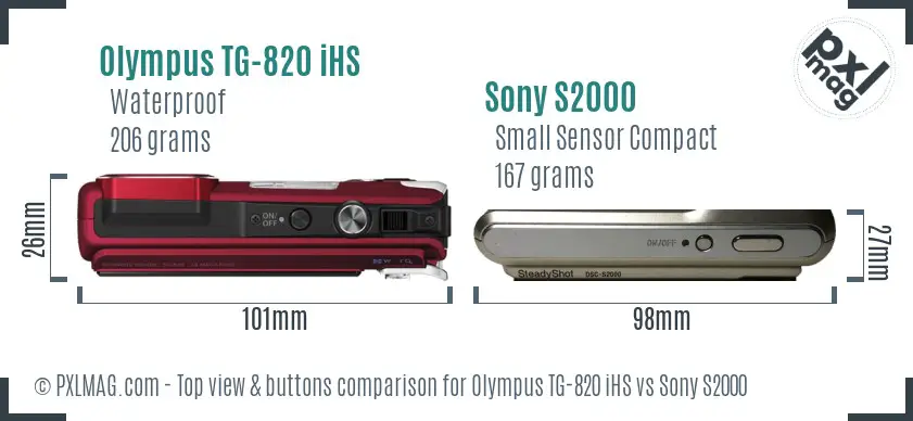 Olympus TG-820 iHS vs Sony S2000 top view buttons comparison