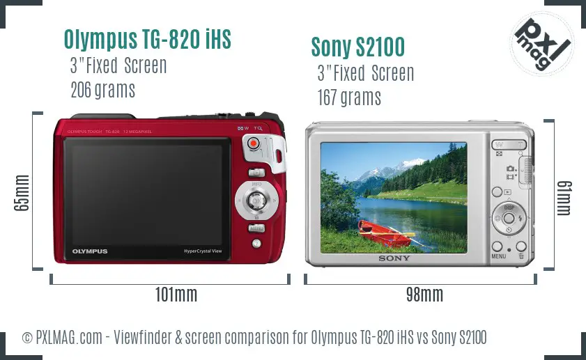 Olympus TG-820 iHS vs Sony S2100 Screen and Viewfinder comparison