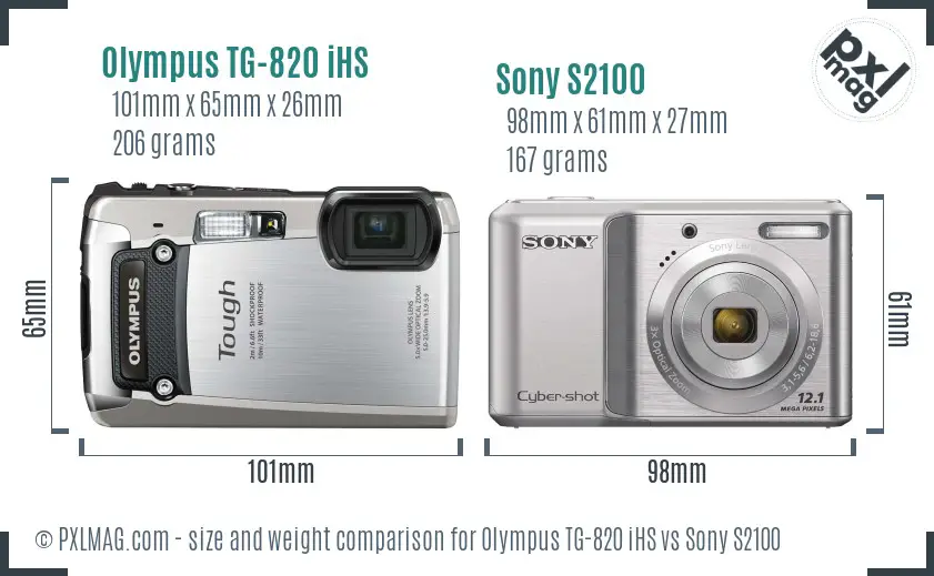 Olympus TG-820 iHS vs Sony S2100 size comparison