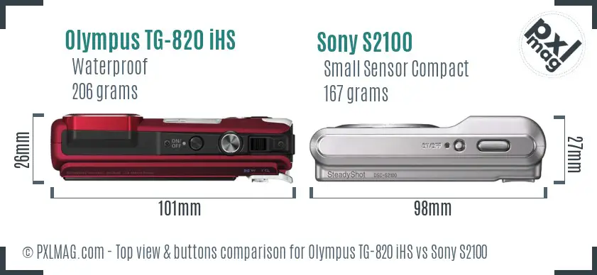 Olympus TG-820 iHS vs Sony S2100 top view buttons comparison