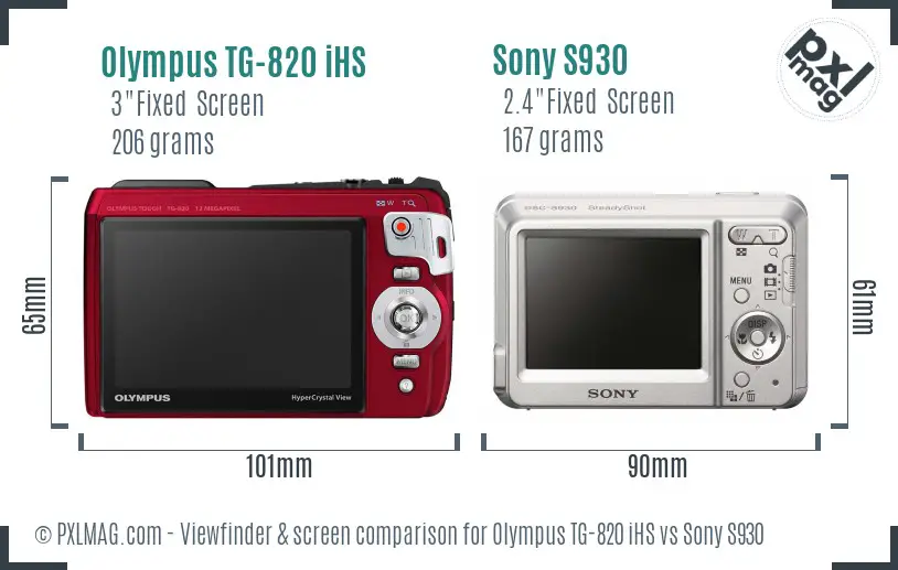 Olympus TG-820 iHS vs Sony S930 Screen and Viewfinder comparison